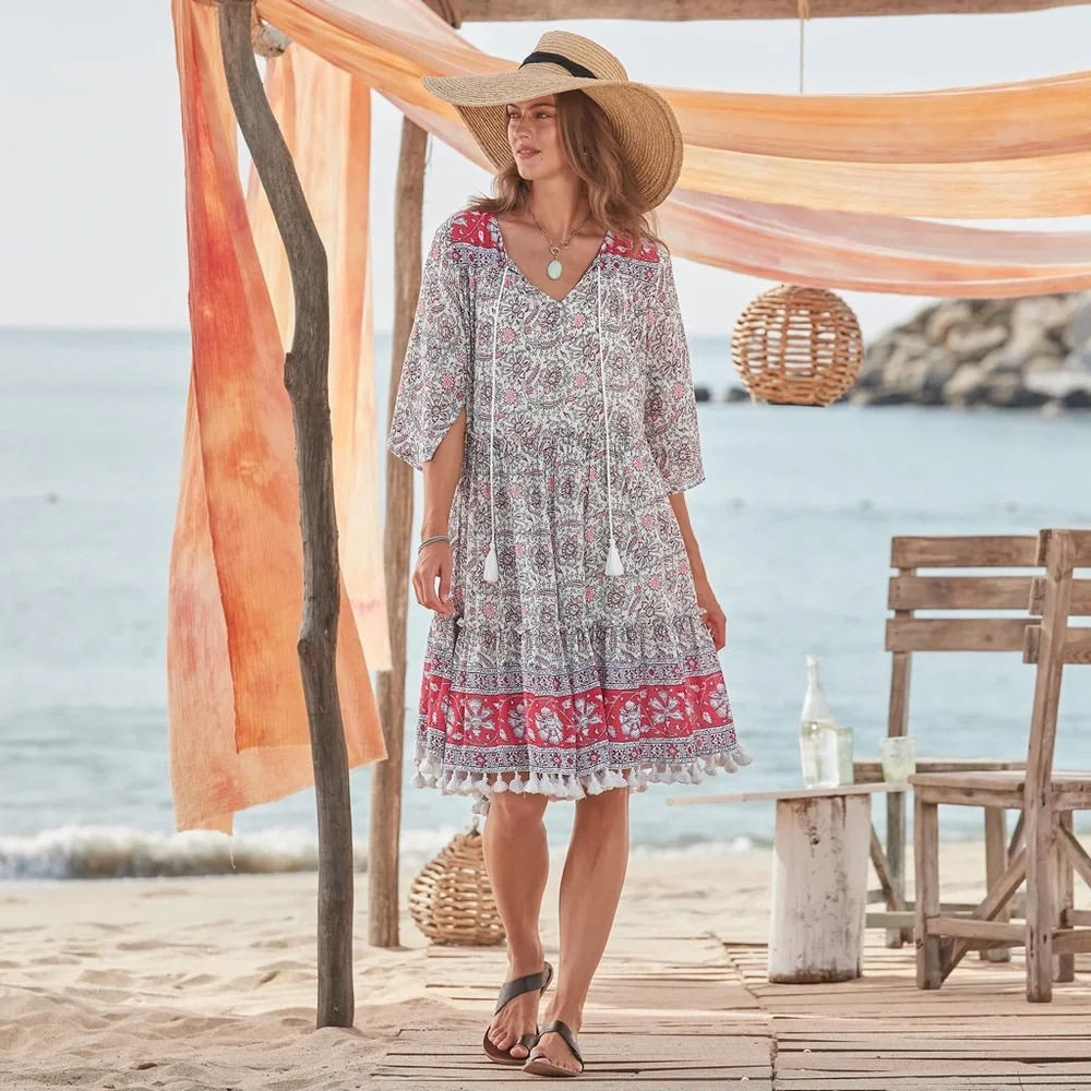 Sundance All At Sea Dress Boho Size XS Red/White/Black Beach Summer